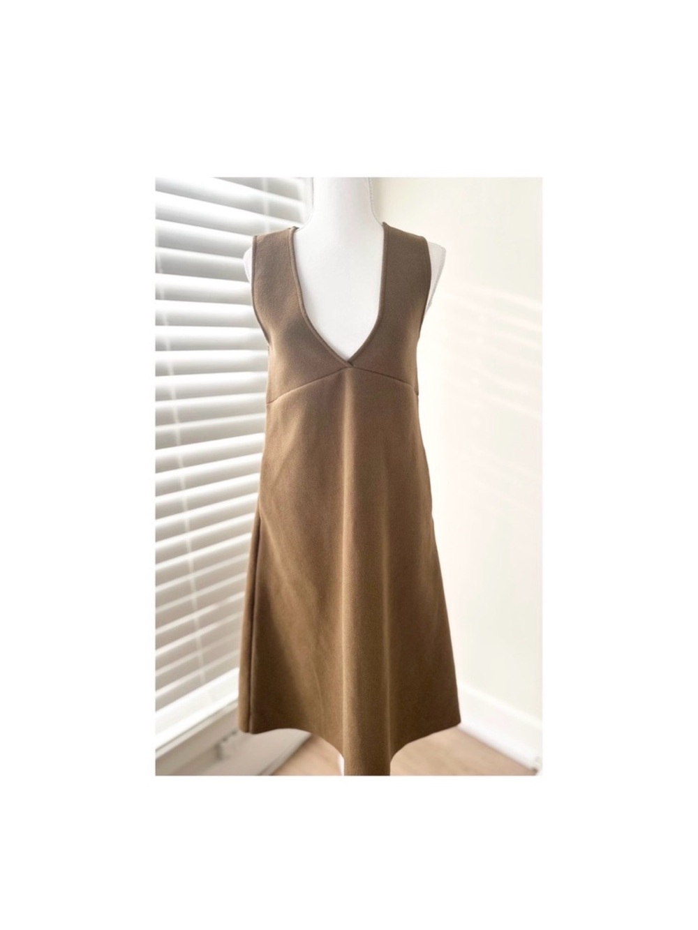 OAK + FORT Sleeveless V-Neck A-Line Dress in Brown